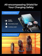 AINOPE 67.5W Car Charger USB C Fast Charging【Mini & Metal】[+ 6.6 FT Type-C Cable] Dual Port PD/QC3.0 Cigarette Lighter USB Charger Adapter for iPhone 17 Pro Max 16 15 Air Samsung Android, Black