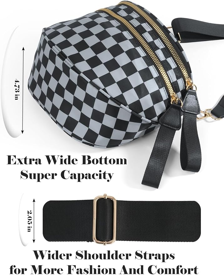 Black and White Checkered Crossbody Bag Bum Bag for Women,Spacious Checkered Purse Fanny Packs Belt Bag