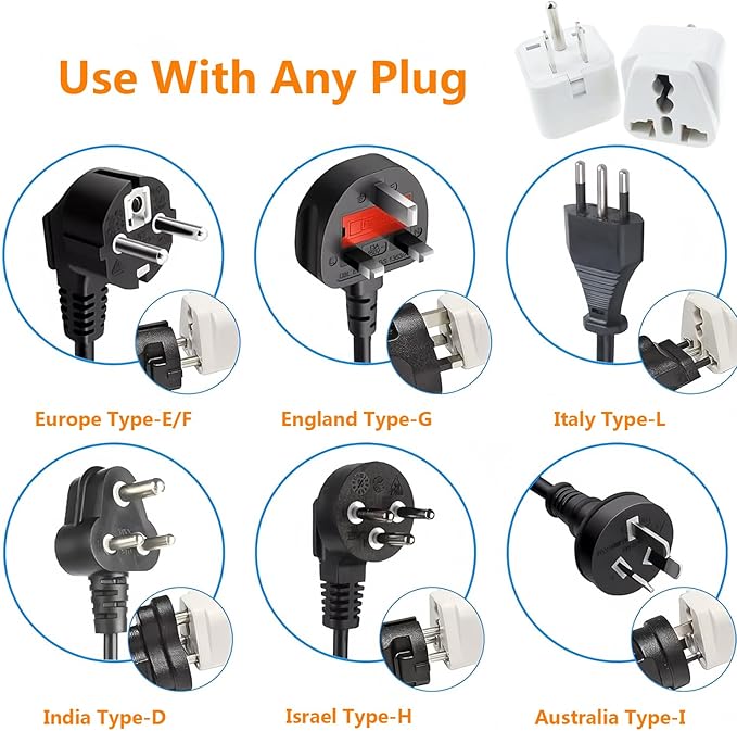 Universal Adapter, Europe to US Plug Travel Adapters, Universal Travel Adapter for USA,Portable and Easy to Use,White,6 Pack