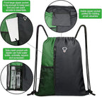 BeeGreen Green Drawstring Bag Sports Gym Backpack for Women Men Large Cinch Sackpack Day Pack with Zipper and Water Bottle Mesh Pockets (Black/Green)