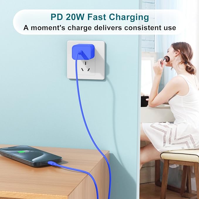 Fast Charger for iPhone 17 16 15 Charger Fast Charging, 6+10ft USBC to USBC Cable Cord &20W Type C Block for iPhone 17 Air, 16e, 17 16 15 (Pro Max/Pro/Plus), iPad Pro/Air/Mini, Blue