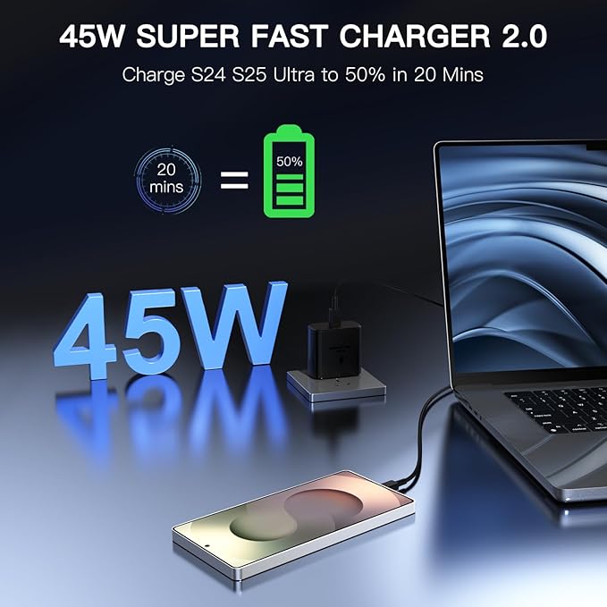 45W Samsung Super Fast Charger Block, 2Pack Type C Fast Charging Block with 3FT 6FT USB C Charger Cable Compatible with Samsung Galaxy S24 S23 S22 S21 Ultra/S20/S20 Ultra/Note 20 Ultra