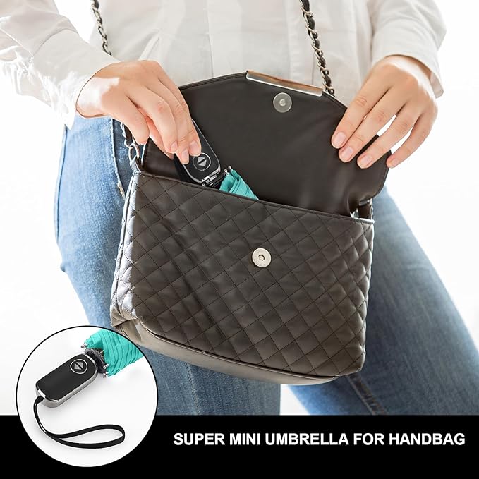 Compact Travel Umbrella for Purse - Flat Handle, Waterproof for Light Rain
