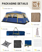 FanttikOutdoor Camping Tent 4/6/8/10 Person Instant Cabin Tent Setup in 60 Seconds with Rainfly & Windproof Portable with Carry Bag for Family Camping & Hiking, Upgraded Ventilation, Navy Blue