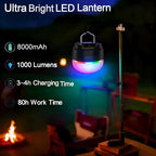 LED Camping Lantern, 8000mAh Rechargeable Camping Tent Light with 13 Light Modes, 6 Brightness Adjustable Tent Lamp, IP44 Waterproof Emergency Hanging Light for Hurricane, Power Outages