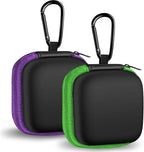 2Pack Square Earbud Case Portable EVA Carrying Case Storage Bag Cell Phone Accessories Organizer with Carabiner for Earphone, Earbud, Earpieces, SD Memory Card, Camera Chips-Purple/Green