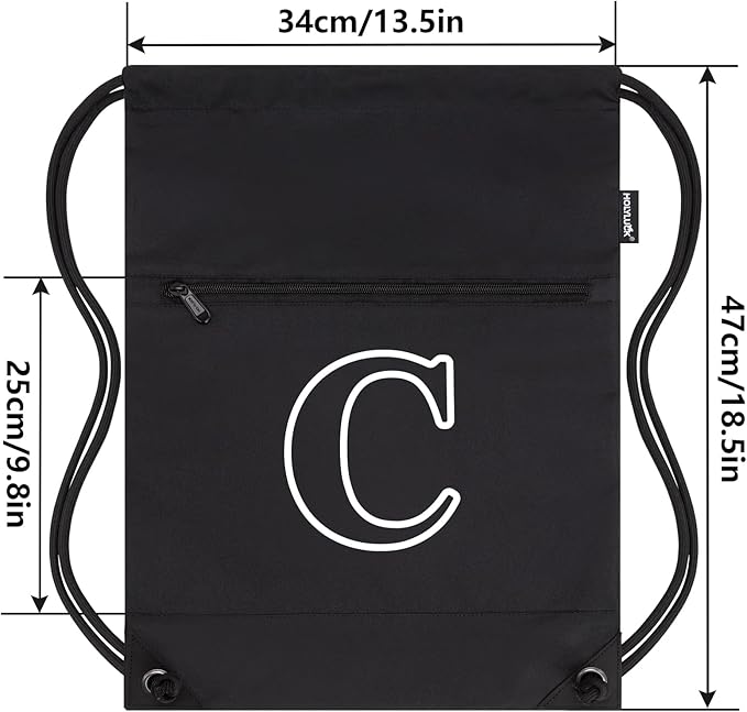 HOLYLUCK Drawstring Bags Initial Backpack Sackpack Cinch Bags for Sports, Gym, Travel, Beach(Black-C)
