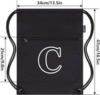 HOLYLUCK Drawstring Bags Initial Backpack Sackpack Cinch Bags for Sports, Gym, Travel, Beach(Black-C)