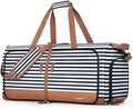 Lekesky Foldable Travel Duffle Bag for Women, 80L Large Duffel Bag with Separate Shoes Compartments & Straps, Carry On Weekend Bag for Women, Hospital, Overnight (Blue Stripes)