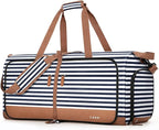 Lekesky Foldable Travel Duffle Bag for Women, 80L Large Duffel Bag with Separate Shoes Compartments & Straps, Carry On Weekend Bag for Women, Hospital, Overnight (Blue Stripes)