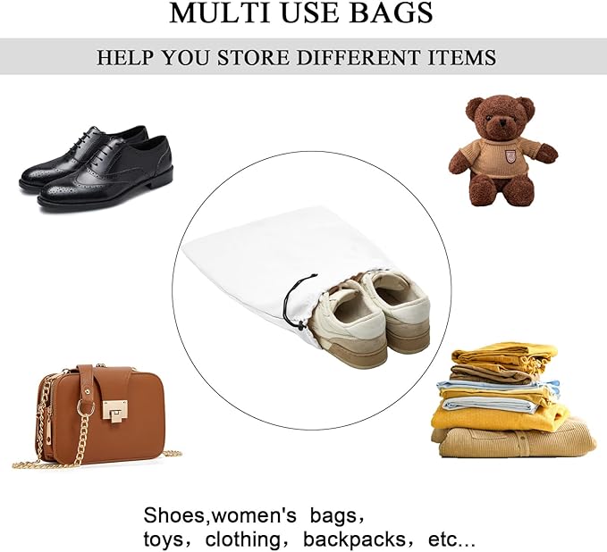 LAKE OF FIRE 4-Piece Travel Shoe Bags for Packing, 17.7" x 13.8" Dustproof Shoe Bags with Drawstring Closure,Washable & Reusable(White)