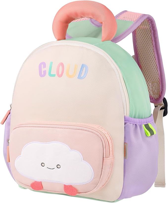 GAGAKU Toddler Backpack for 2-4 years with Whistle & Reflective Strip, Purple Pink Cloud Girls Backpack Splash-proof Water Design Lightweight School Preschool Bookbag