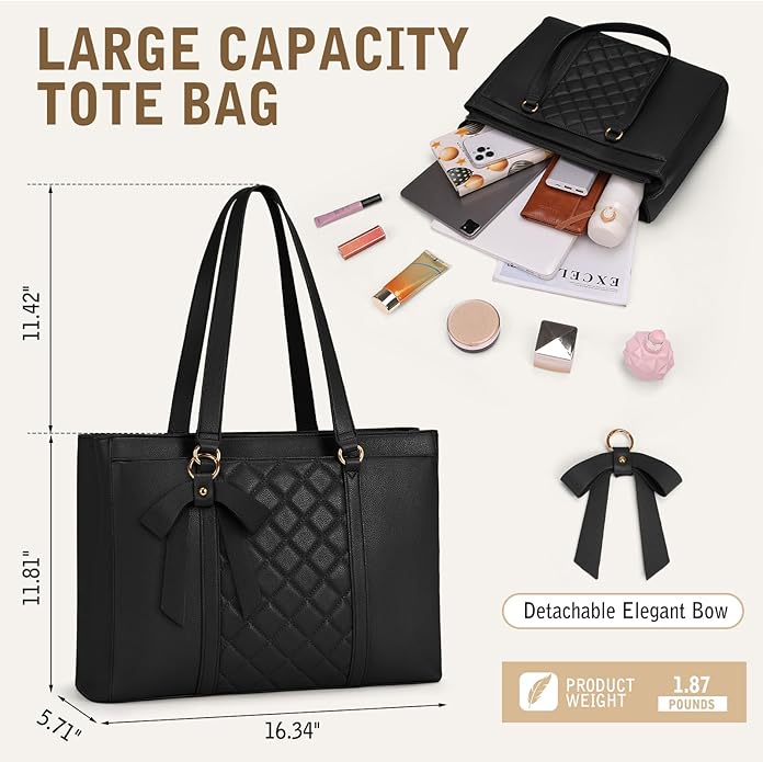 RAINSMORE Laptop Bag for Women 15.6 Inch Work Tote Bags Waterproof Leather Laptop Tote Professional Computer Briefcase