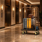 Hotel Luggage Cart, 1600 lbs Capacity Commercial Bellman's Cart with 8" Silent Wheels, Brushed Stainless Steel Frame and Nylon Carpet Deck for Hotels, Condos, Resorts
