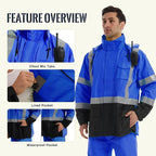 SKSAFETY Hi Vis Safety Rain Jacket for Men, Construction Work Rain Gear Heavy Duty Class 3 Rain Coat Waterproof Lightweight