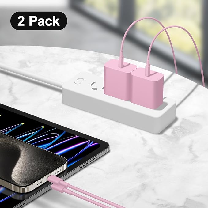 iPhone 17 16 15 Charger Fast Charging 10FT - 20W USB C Charger Block with 10FT Type C to C Cable Compatible with iPhone 17/17 Pro/17 Pro Max/Air/16/16e/15, iPad Pro, iPad Air (Pink)