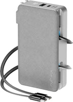 myCharge RetractaCharger 10000mAh Portable Charger Power Bank with 28-Inch Retractable 2 USB-C Cable | Built-in Wall Plug | 30W PD Fast Charging | USB-C & A Ports | Digital Display | Grey