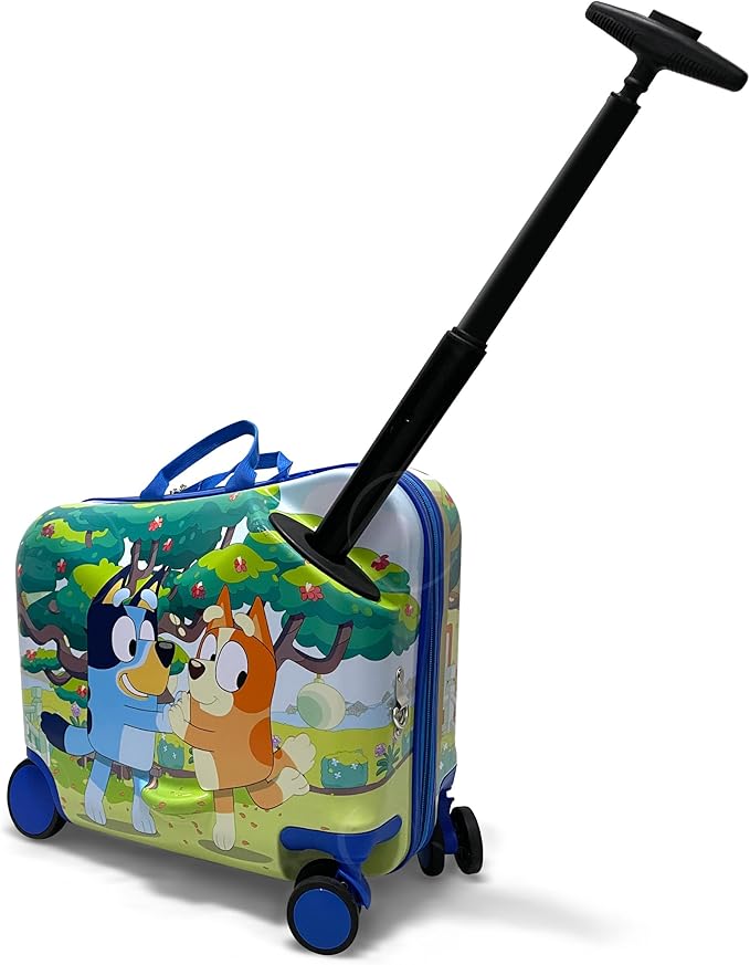 Fast Forward 18" Bluey Kids Ride On Luggage-HardShell Rolling Travel Suitcase-Lightweight Ride On Suitcase For Kids