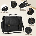IGOLUMON Messenger Bag for Men 18 inch Vintage Leather Waterproof Laptop Briefcase Large Computer Laptop Bag Leather Satchel Bag Retro Shoulder Bag for Office Business Travel College, Black