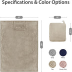 DEZ FURNISHINGS 4-in-1 Travel Compact Blanket Pillow Super Soft Velvet with Luggage Sleeve and Backpack Clip, Tan, 60" x 45"