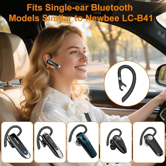 New bee Ear Hooks Replacement Ear Hook Clips- Snap-in Headset Spare Clamp Hook (Black, 3 Pack+Silicon)