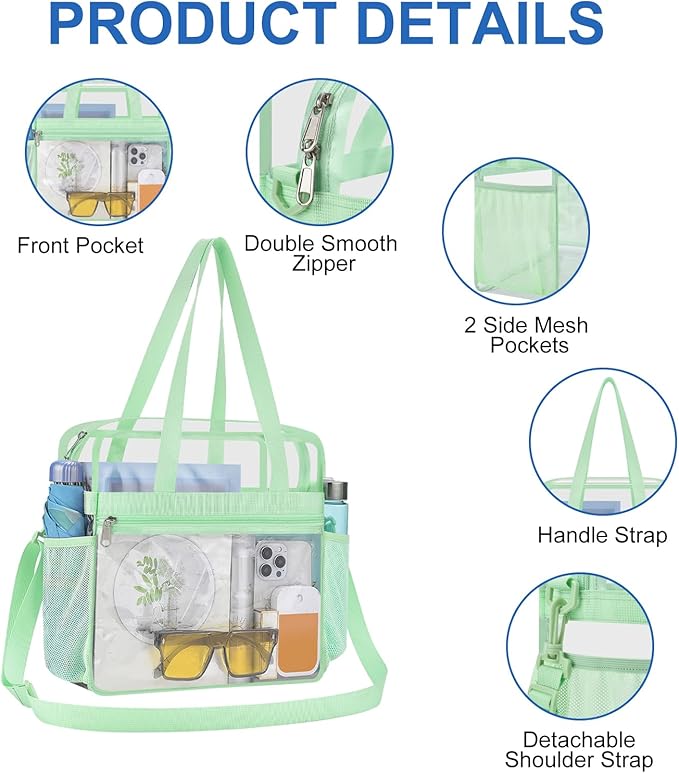 USPECLARE Clear Bag for Stadium Events,Transparent Bag for Work Sports Games Concerts Travel Gym