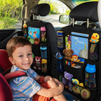 ULEEKA Car Backseat Organizer with 10" Table Holder, 9 Storage Pockets Seat Back Protectors Kick Mats for Kids Toddlers, Travel Accessories, 2 Pack