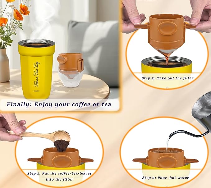 ZK&HX LIFE 13oz Camping Coffee Makers Pour Over Coffee Maker set,Camp Pour Over Set,Portable Tea Infuser for Loose Leaf Tea,Mug for Travel,Office,Backpacking,On the GO