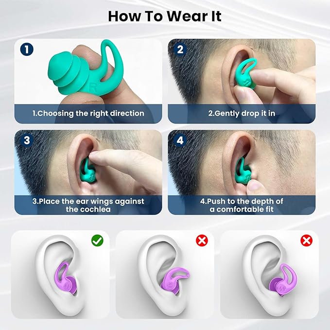 Waterproof Swimming Ear Plugs for Adults - 4 Pairs Reusable Silicone Ear Plugs for Swimming Women & Men, Keep Ear Water Out, Showering, Bathing, Surfing, Water Sports