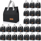 VZZNN 24 Pack Lunch Bags Bulk,Insulated Reusable Lunch Bags with Aluminum for Women Men,Leakproof Tote Large Lunch Box for Office,Work,Beach or Travel,Black