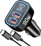 90W 4-Port USB C Super Fast Car Charger for Samsung Galaxy S26/S25/S24/S23/S22 Ultra, iPhone 17/16/15 Pro Max, Android, Type C Fast Charging Car Phone Charger Adapter Accessories + 3FT USB-C Cable