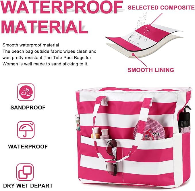 Bluboon Waterproof Beach Tote Pool Bags for Women Ladies Extra Large Carry On Bag With Wet Compartment for Weekender Travel