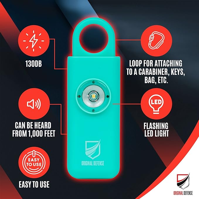 Original Defense® Siren Self-Defense Alarm - 130 dB Keychain Alarm with LED Strobe Light for Women, Children, and Elderly - Police Recommended - (Mint, 1 Count)