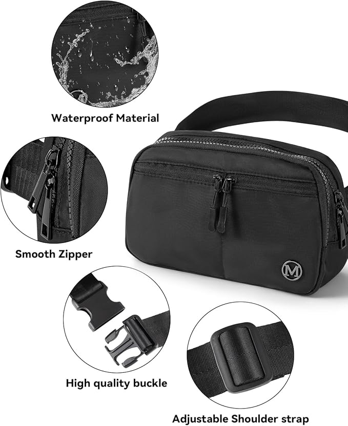Fanny Pack Crossbody bags for Women Men, 2L Everywhere Belt Bag, Fashion Waist Packs, 5-Zipper Pockets Waist Bag with Adjustable Strap
