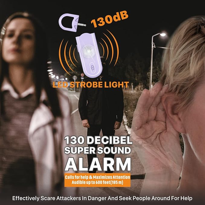 Safe Sound Personal Alarm, 2 Pack 130 dB Loud Siren Song Emergency Security Alarm Keychain with Strobe LED Light, Personal Sound Safety Siren for Women, Men, Children, Elderly