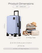 Coolife Carry On Luggage Expandable Hardside Upgrade PC Durable Lightweight Travel Suitcases with Dual Spinner Wheels & TSA Lock (Light Purple, Carry-On 20-Inch)