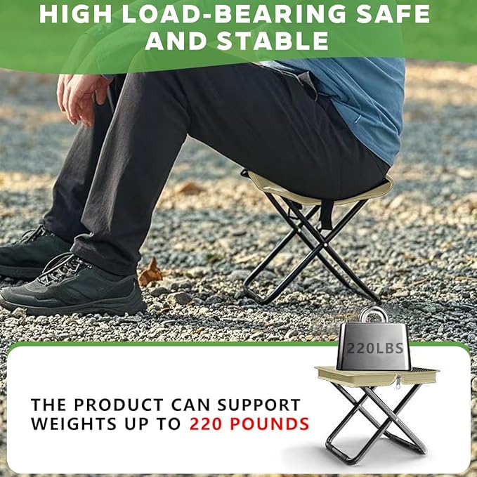 2-in-1 Collapsible Camping Stool & Sling Bag / 220LB Load Capacity Folding Portable Fishing Stool/Collapsible Stool for Camping, Hiking, Fishing, Gardening & Beach Outdoor Activities