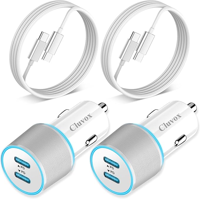 90W Car Charger USB C Fast Charge for iPhone 17 Pro Max/Air/17e/16 Plus/16e/15/iPad/MacBook Neo Phone Automobile Accessories, 2 Pack Dual 45W USBC Port Cigarette Lighter Adapter with 3.3FT Type C Cord