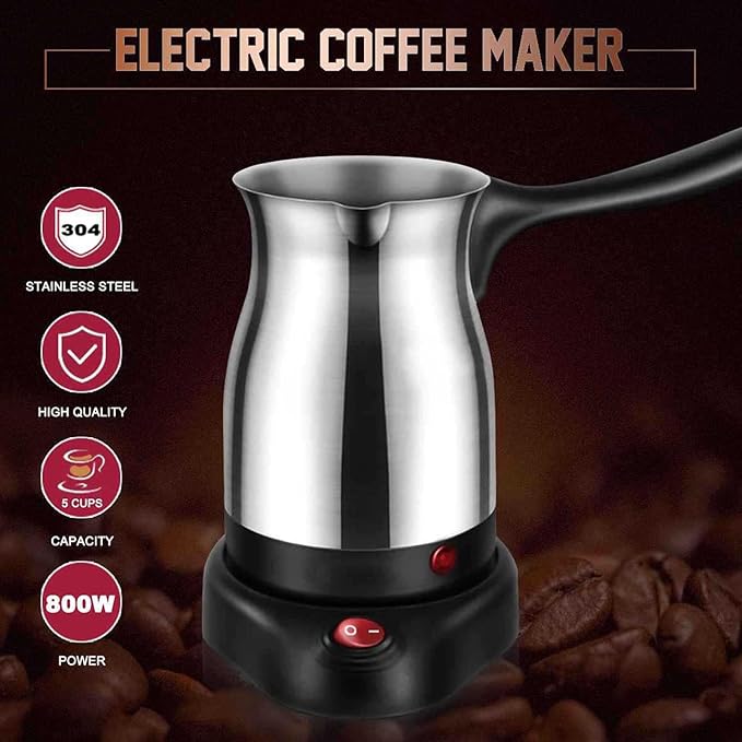 600ML Electric Coffee Maker, 6 Cup Stainless Steel Coffee Pot, portable Anti Slip Coffee Maker Kettle for Brewing Coffee, Milk, Tea