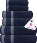 CASA COPENHAGEN Solitaire 6Pcs 100% Egyptian Cotton Large Designer Towels Gift Set- Blue, 600GSM, 2Bath 2Hand 2Washcloths, Bath Towels for Bathroom Set for Women & Men