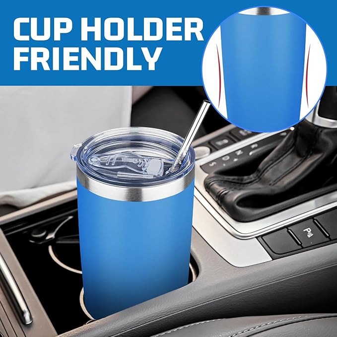 20 oz Tumbler with Lids and Straws, Stainless Steel Insulated Travel Coffee Mug, Double Wall Vacuum Insulated Tumblers, Powder Coated Coffee Tumbler for Cold & Hot Drinks (Mix Color-5, 6 Pack)