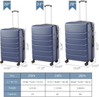OLIXIS 3-Piece Luggage Set, Carry On Suitcases with Spinner Wheels, Expandable Travel Luggage with TSA Approved Lock & ABS Hard Shell, Blue, 20/24/28 Inch
