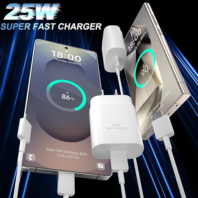 USB C Android Charger Fast Charging Cord, Super Fast Phone Chargers 10FT C to C Type Cable with 25W USBC Wall Block for Samsung Galaxy S26 S25 S24 Ultra Plus/S23/S22/S21/S20/Note 20/10, White