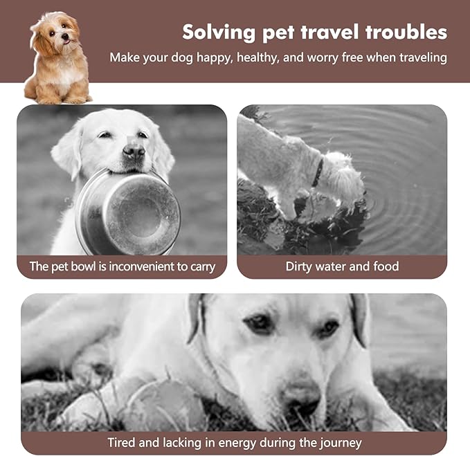 Collapsible Dog Bowls, Travel Food and Water Double Bowl for Cats & Dogs, 2-in-1 Portable BPA-Free Feeding Solution, Perfect for Traveling, Camping & Walking (S/ 60oz)