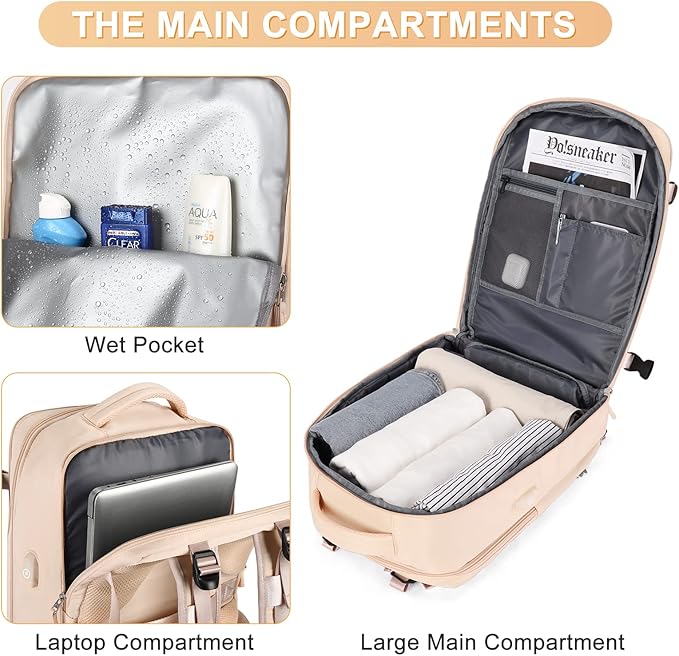 coofay Carry On Backpack Flight Approved Personal Item Travel Backpack For Women Airline Approved Waterproof Sports Luggage Backpack Casual Daypack Small Hiking Backpack