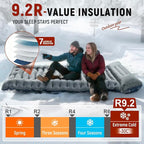 FUN PAC Camping Sleeping Pad, 9.2R-Value Ultralight Camping Mat with Pillow Built-in Foot Pump Inflatable Sleeping Pads Compact for Camping Backpacking Hiking Traveling-Lined Version Grey
