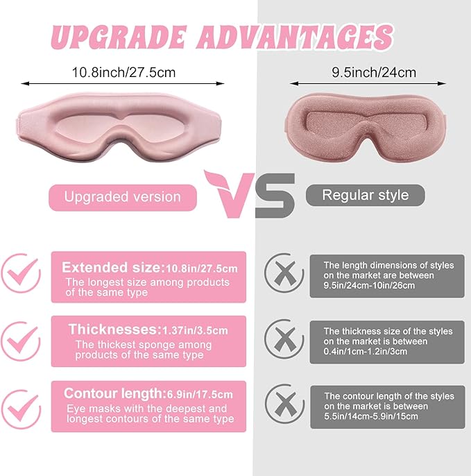 3D Advanced Eye Mask for Sleeping，Ultra Delicate Soft Skin Friendly Eye mask，100% Blackout Sleep Eye Mask for Sleep, Eyelash Extension Sleep mask