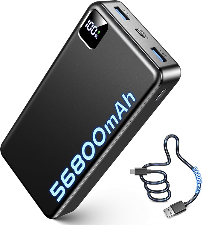 Portable Charger Power Bank, 56800mAh Battery Pack, 22.5W Fast Charging Portable Phone Charger for Camping Travel Essential Compatible with iPhone 17/16/15/14/13 Series, Samsung, Google,iPad-Black