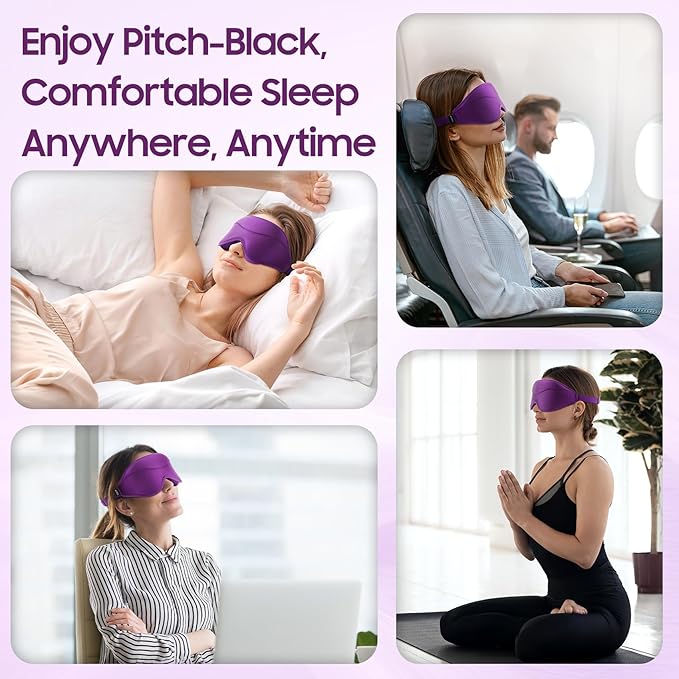 Sleep Mask - Total Blackout 3D Sleeping Mask, Super Lightweight & Silky Soft Eye Mask for Sleeping, Fully Adjustable Fit for Home, Traveling, Meditation, Yoga, Purple, Mothers Day Gifts