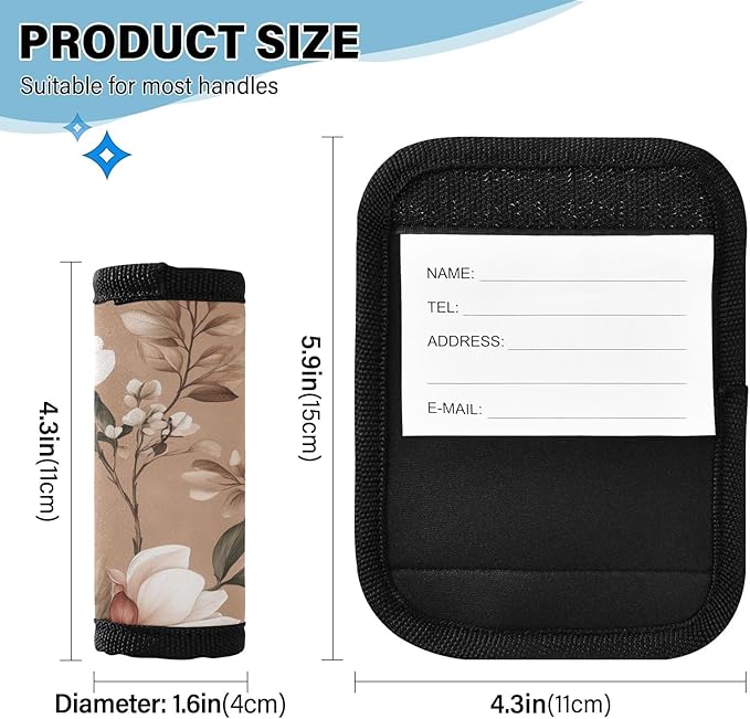 Flowers Earthy Luggage Handle Wrap for Suitcase Luggage Tags Handle Covers Identifiers Soft Decorations Travel Accessories 2 Pack